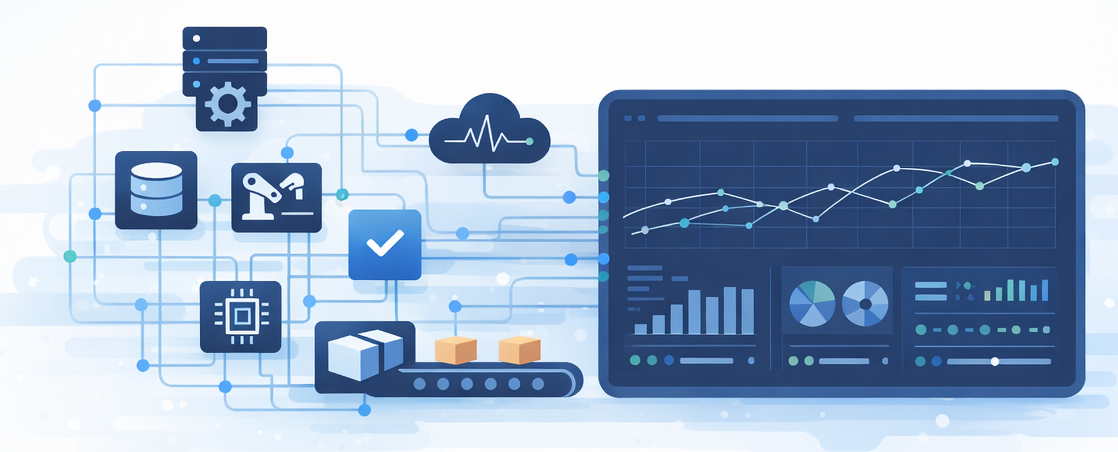 Engineering AI solutions visual showing connected systems and analytics